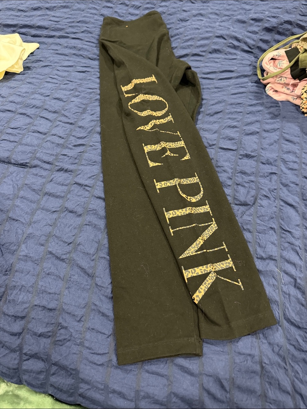 Victoria's Secret Black Leggings with Gold 'LOVE PINK' Logo